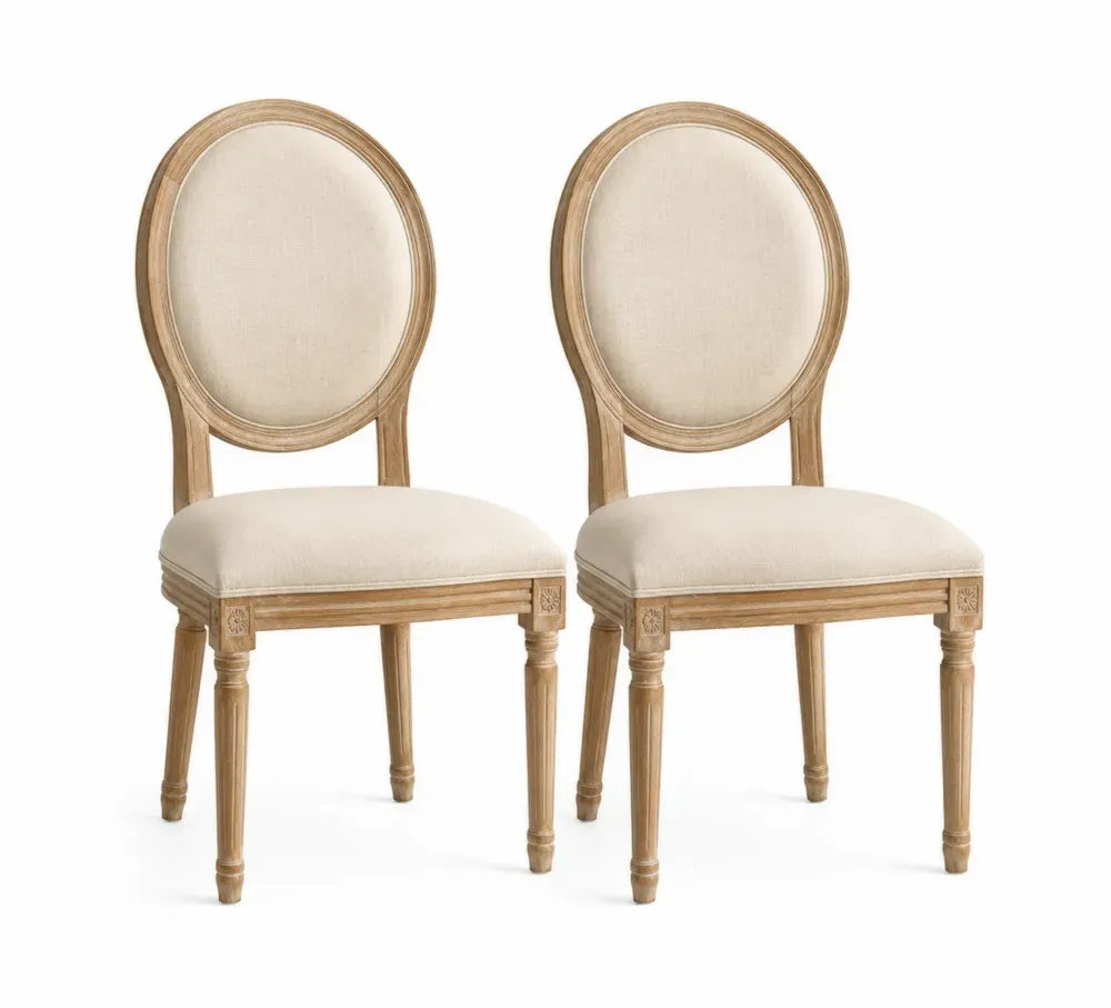 Set aus 2 Esszimmerstühlen aus Eiche und Leinen in Beige