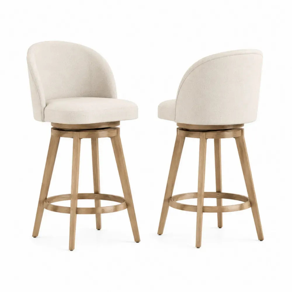 2er Set Barhocker Drehbar Holzgestell Polyester Creme 102 cm