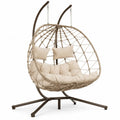 Metall Doppel-Hängesessel Rattan-Geflecht Beige