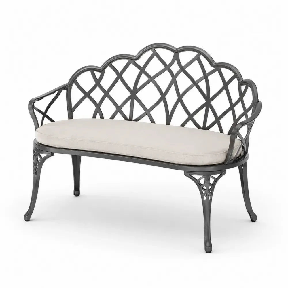 Gartenbank aus Metall mit Polster