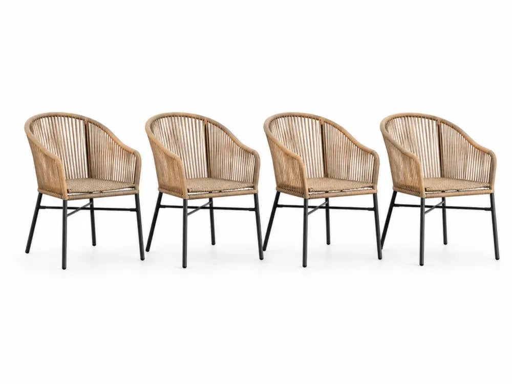 4er Set Gartenstühle Polyrattan mit Stahlgestell, Natur