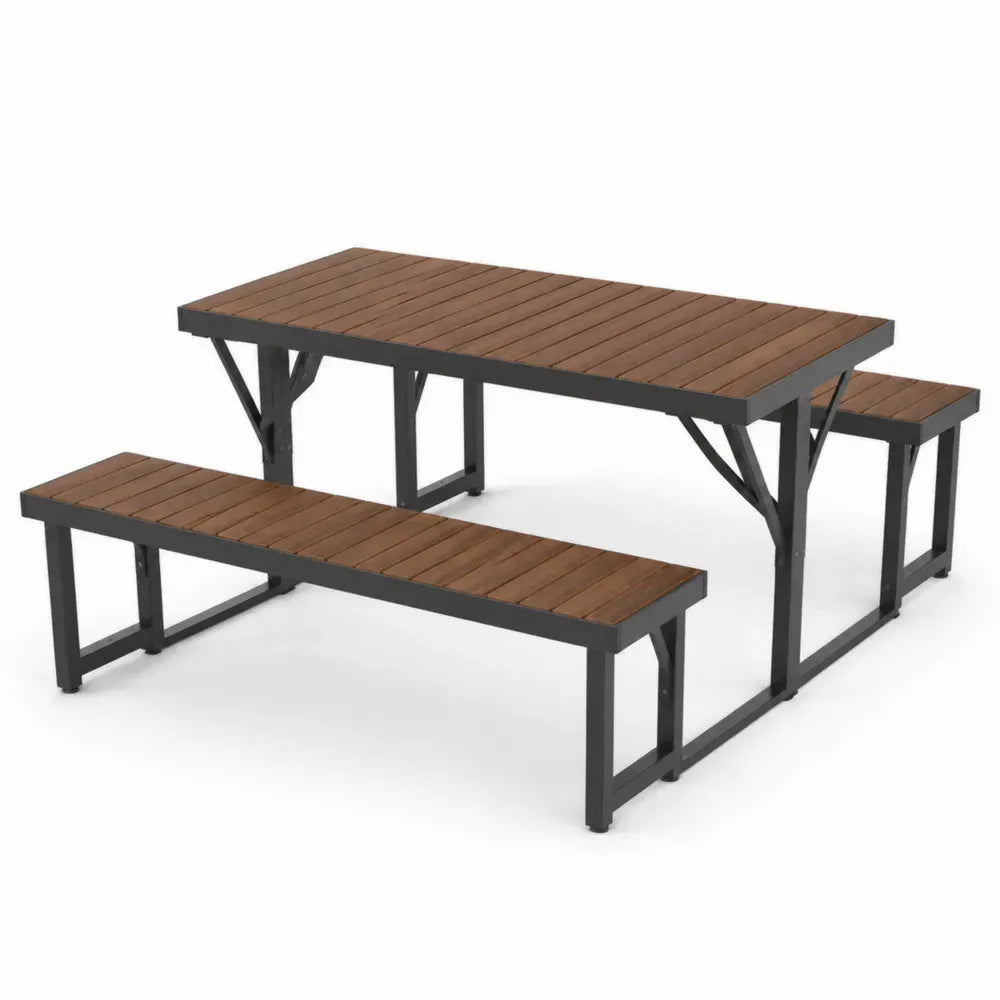 Gartentisch-Set Rechteckig Stahl Kiefernholz Braun/Schwarz