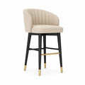 Barhocker aus Holz mit Kunstlederbezug in Beige und Schwarz