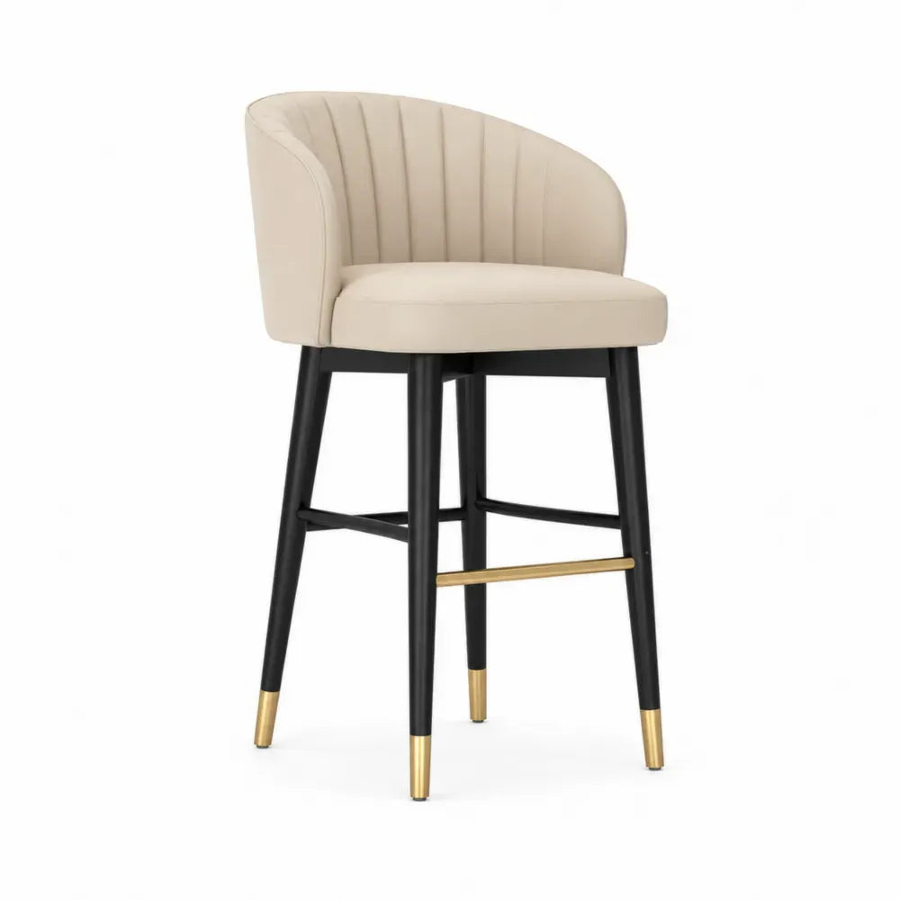 Barhocker aus Holz mit Kunstlederbezug in Beige und Schwarz