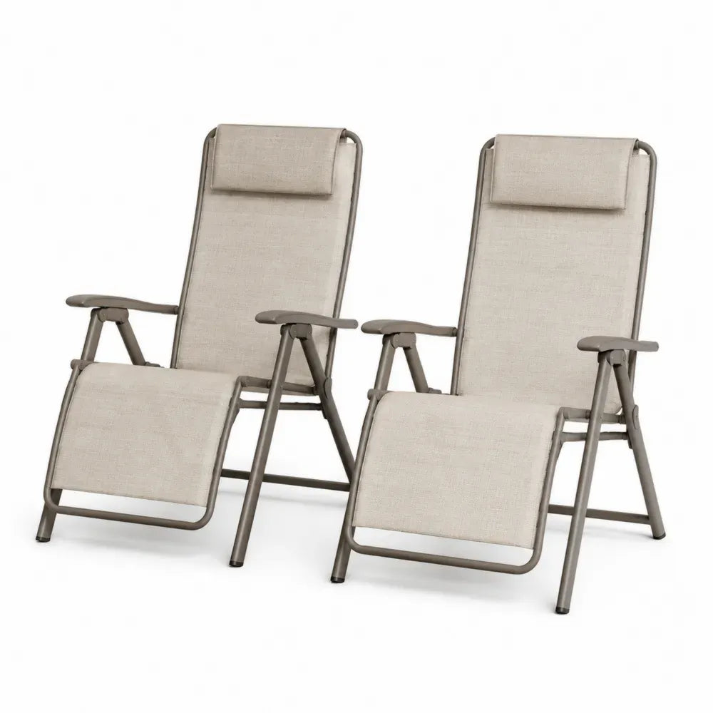 2-teilige Gartenliegestuhl Set Stahl Textilene Beige