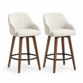 2er-Set Barhocker mit Rückenlehne Massivholzgestell Beige