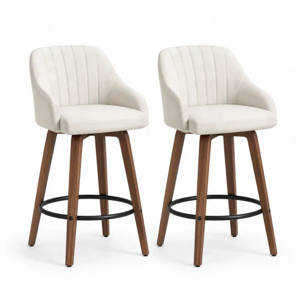 2er-Set Barhocker mit Rückenlehne Massivholzgestell Beige