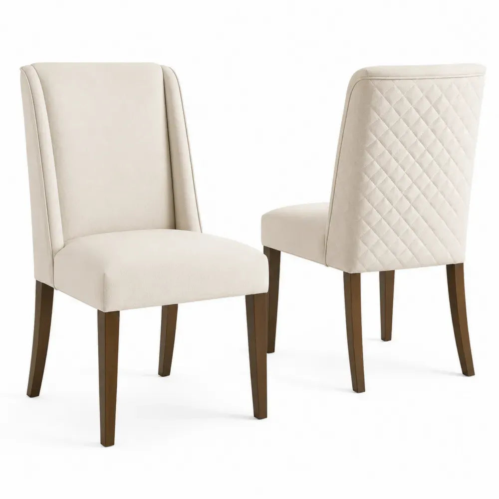 Esszimmerstühle Set Creme Stoffbezug Holzbeine