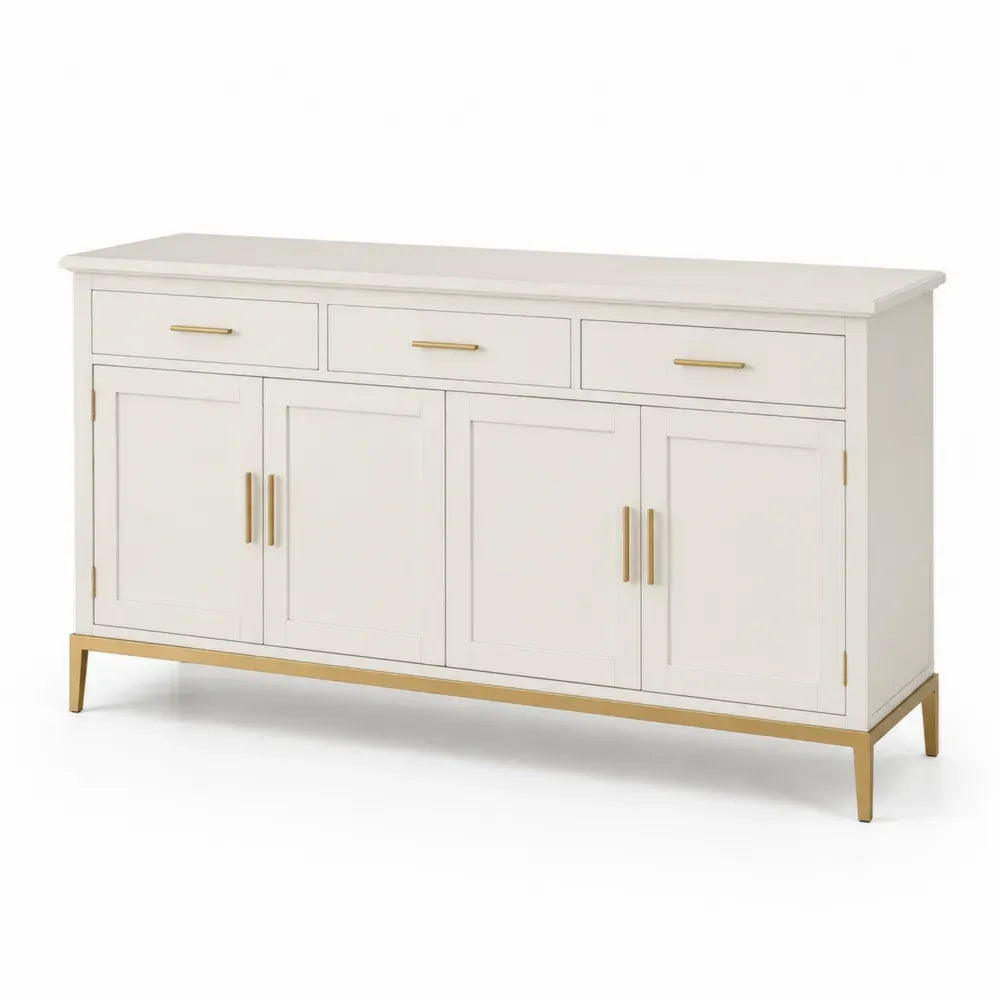 Sideboard Weiß Holzrahmen 4 Türen 3 Schubladen MDF 150x40x85 cm