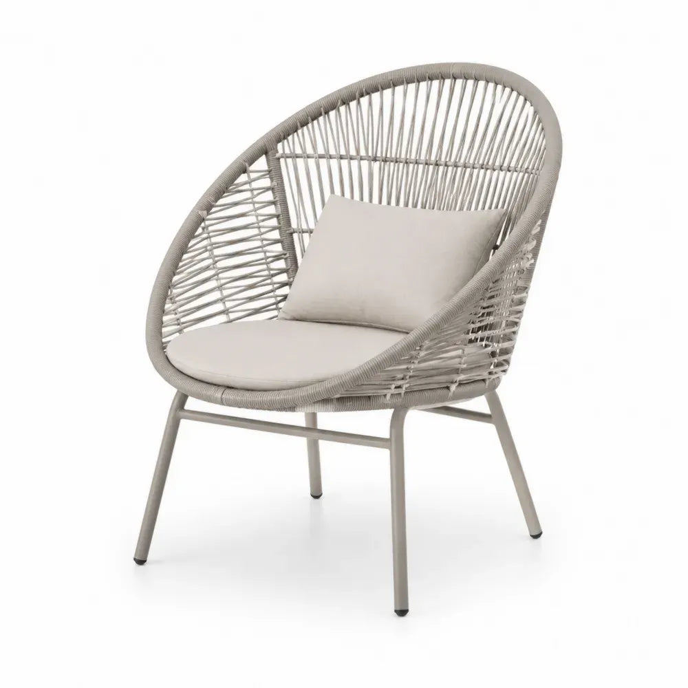 Runder Outdoor-Stuhl Beige Seil Stahlrahmen