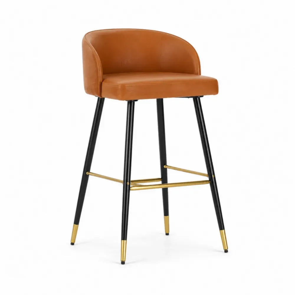 Barhocker Leder Braun Schwarz Metall