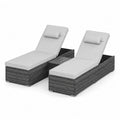 Polyethylen-Rattan Gartenliegen Set mit Verstellbarer Rückenlehne und Polyesterpolstern Grau/Beige