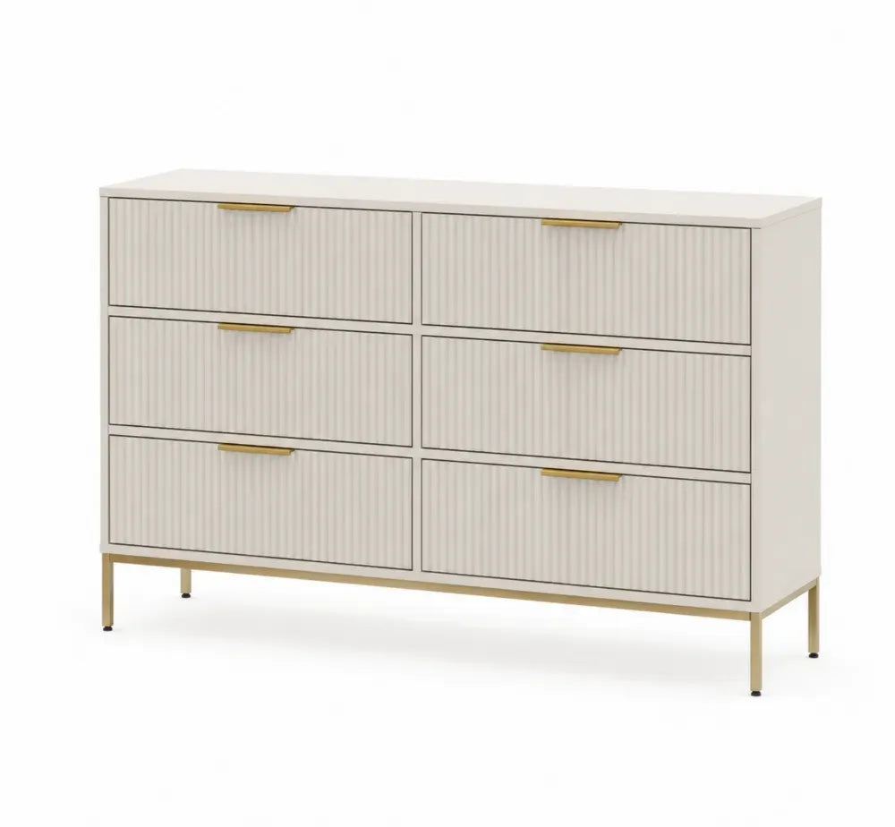 Kommode mit 6 Schubladen, MDF, Metallgriffe, Beige