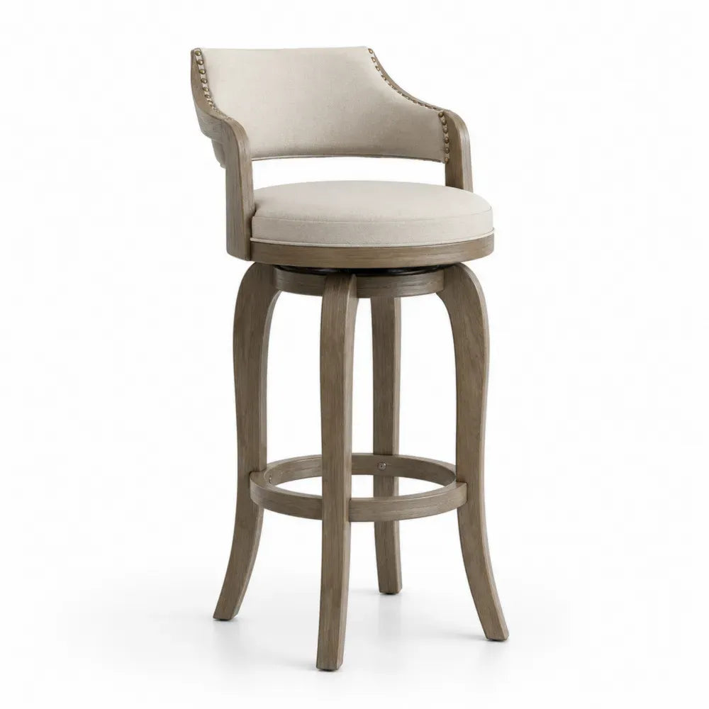 Drehbarer Barhocker aus Holz mit Polyesterbezug Beige