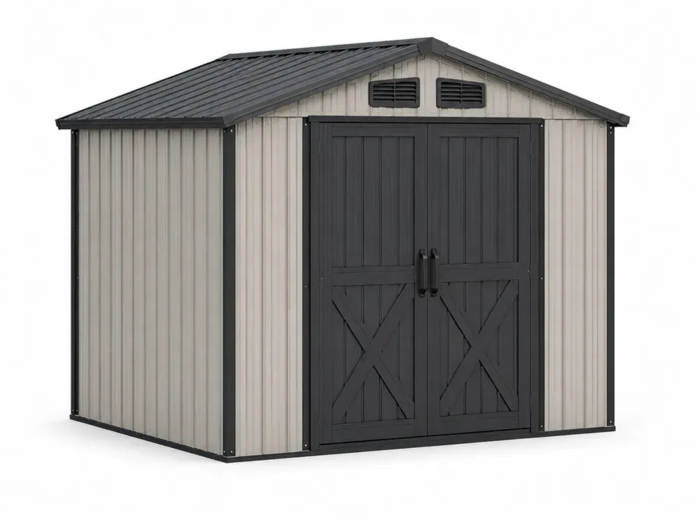 Gartenschuppen aus verzinktem Stahl Grau/Schwarz 214 x 276 x 185 cm