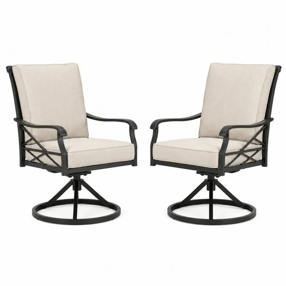 2er Set Drehbare Gartenstühle Stahlrahmen Beige Polster