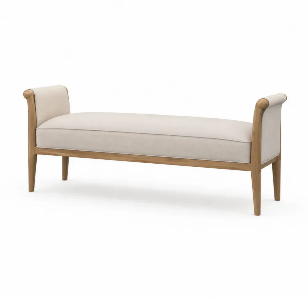 Bank mit Eichenholzrahmen und Polyesterpolsterung, Beige, 160cm