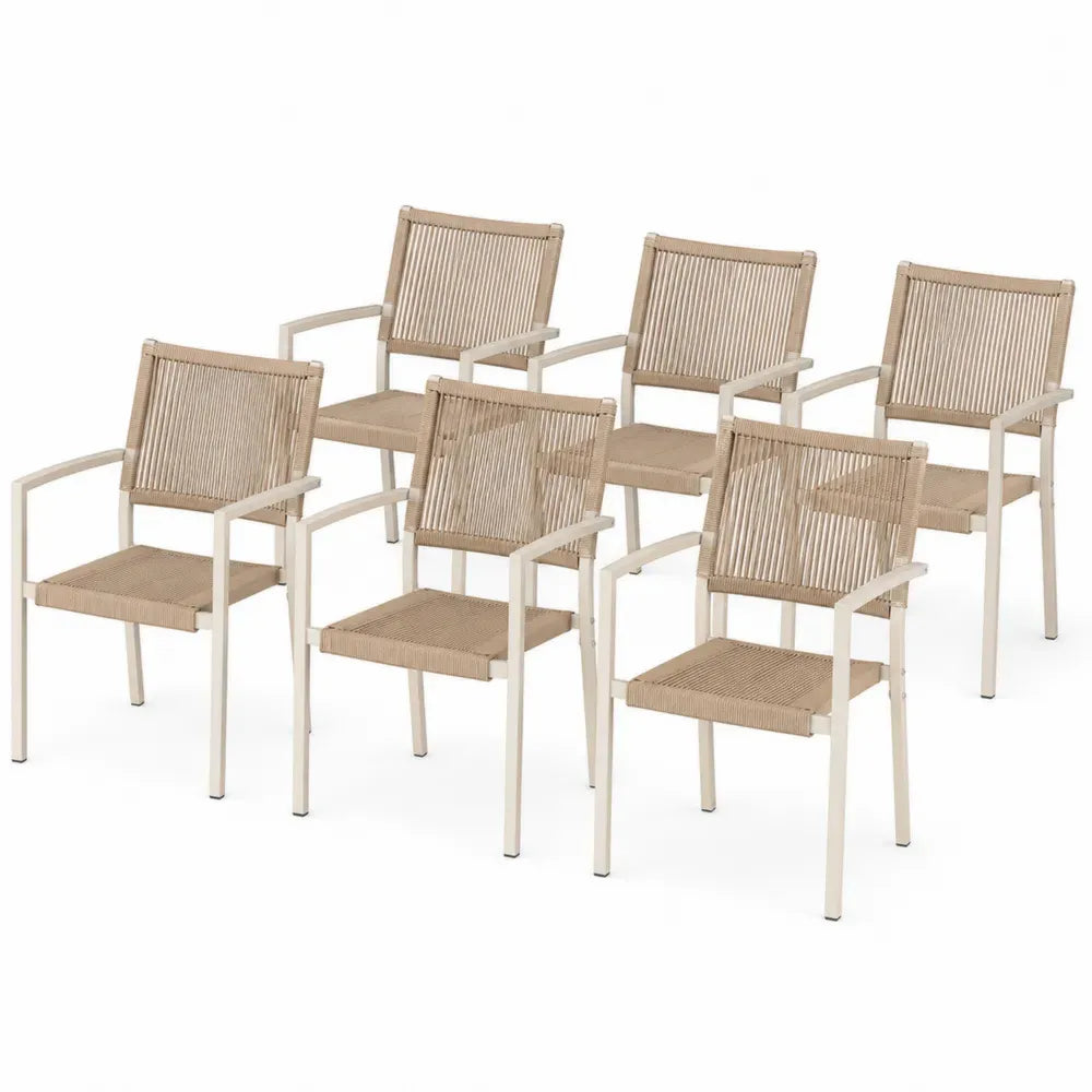 6er Set Gartenstühle aus Metall und Polyesterseil Beige
