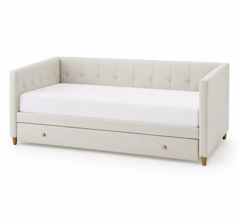 Tagesbett aus Holz und Polyester mit Schublade 200x90cm Creme