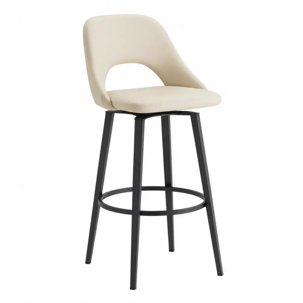 Barhocker mit Rückenlehne aus Metallgestell und Polyestermischgewebe Beige