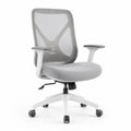 Ergonomischer Bürostuhl mit Netzrücken, grauem Polstersitz und weißem Gestell