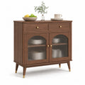 Holz-Sideboard mit geriffeltem Glas und goldfarbenen Knöpfen, 80x35x90 cm