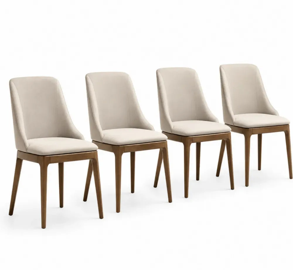 4er Set Esszimmerstühle Holzrahmen Beige Stoffbezug