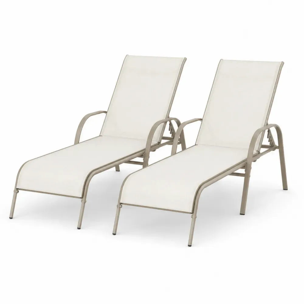 2-teiliges Gartenliegeset Aluminium Beige Weiß Textilen