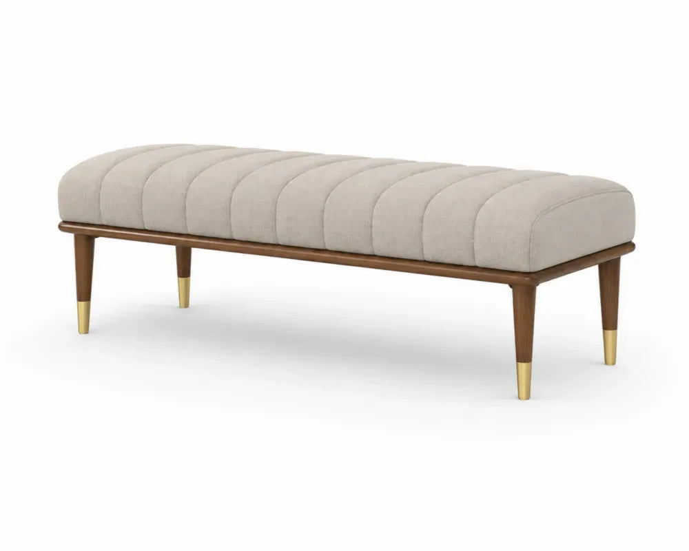 Bank Beige Leinen Holz Massivholz