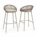 2er-Set Barstühle Stahl Beige mit Polyesterseilgeflecht