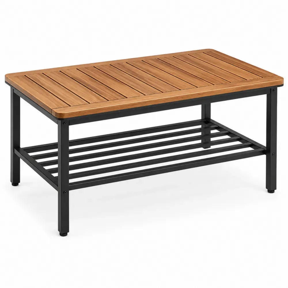 Gartentisch Rechteckig Akazienholz 120x60x45 cm Pulverbeschichteter Stahlrahmen