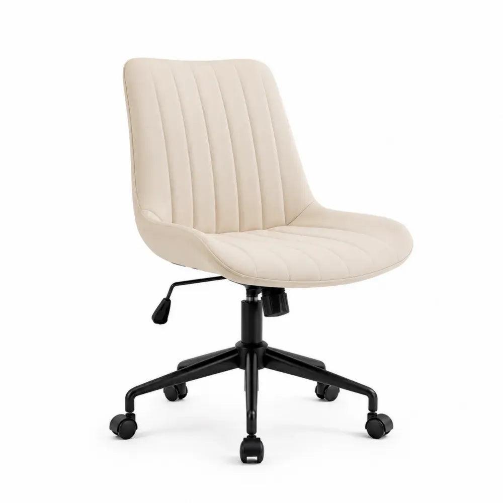 Bürostuhl Drehstuhl Beige Kunststoff Leder Höhenverstellbar mit Rollen