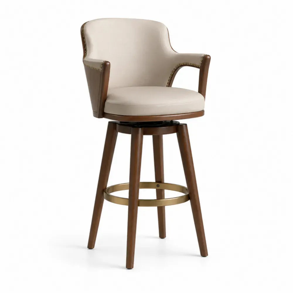 Barhocker Drehbar Walnussholz Beige Polyester