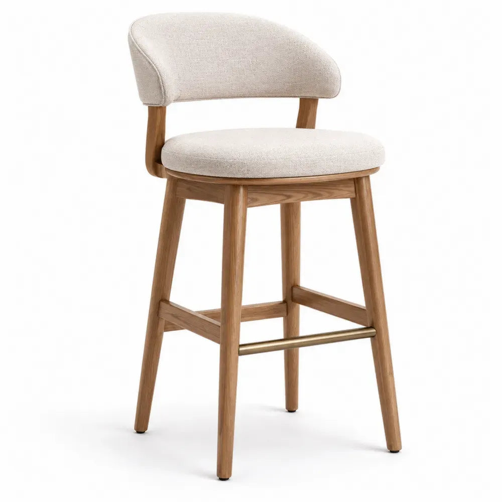 Barhocker mit Rückenlehne aus Stoff Beige und Eiche