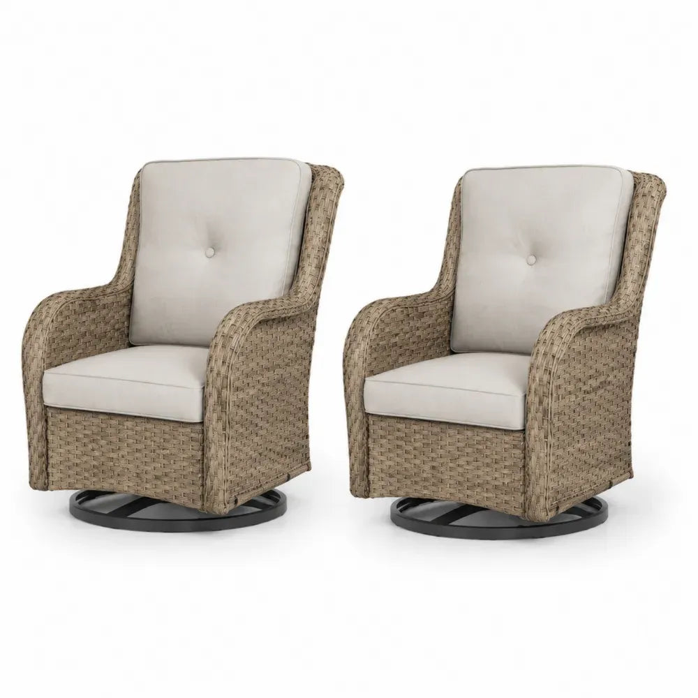 Rattan-Gartenstuhl-Set mit Kissen Beige, 2-teilig