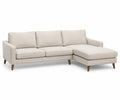 Ecksofa Leinen Beige mit Chaiselongue und Holzbeinen