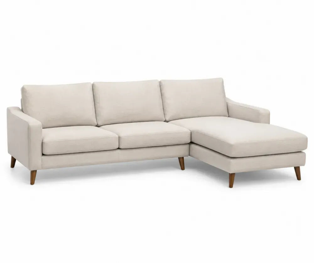 Ecksofa Leinen Beige mit Chaiselongue und Holzbeinen
