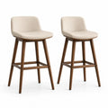 2er Set Barhocker aus PU-Leder Beige mit Holzbeinen