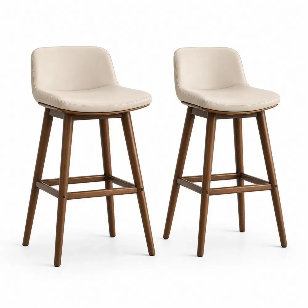 2er Set Barhocker aus PU-Leder Beige mit Holzbeinen