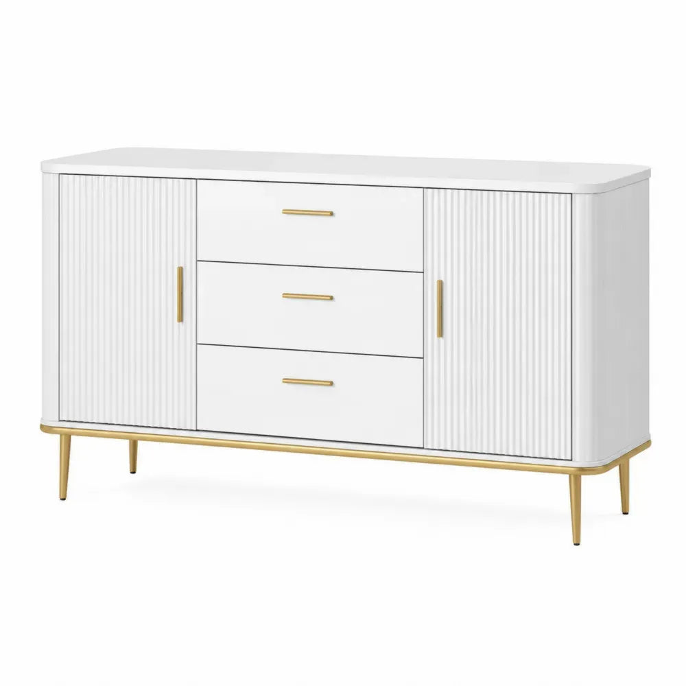 Kommode aus MDF und Metall in Weiß mit Goldakzenten 150x40x80 cm
