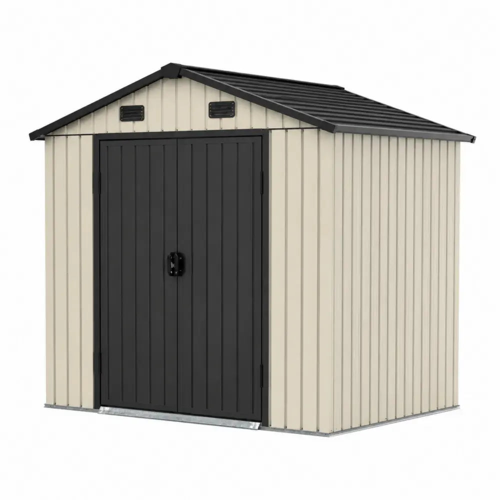 Metallischer Gartenschuppen aus verzinktem Stahl Beige/Schwarz 210x180x195 cm
