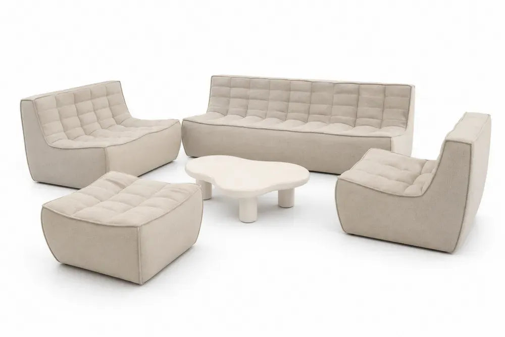 Modulares Sofa Set Beige Stoff 5-teilig mit Couchtisch