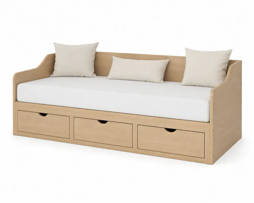 Tagesbett aus Eichenholz mit Stauraum und Kissen Beige 200x90 cm