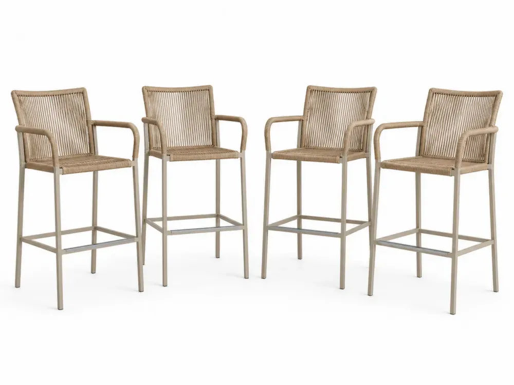 4er-Set Barstuhl mit Armlehnen aus Aluminium und Polyesterseil Beige