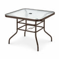 Quadratischer Gartentisch aus gehärtetem Glas und Metall in Braun