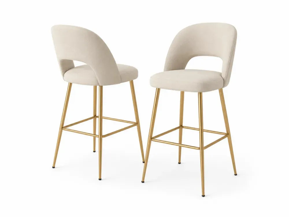 2er Set Barhocker Beige Polyestergewebe Metall 102cm
