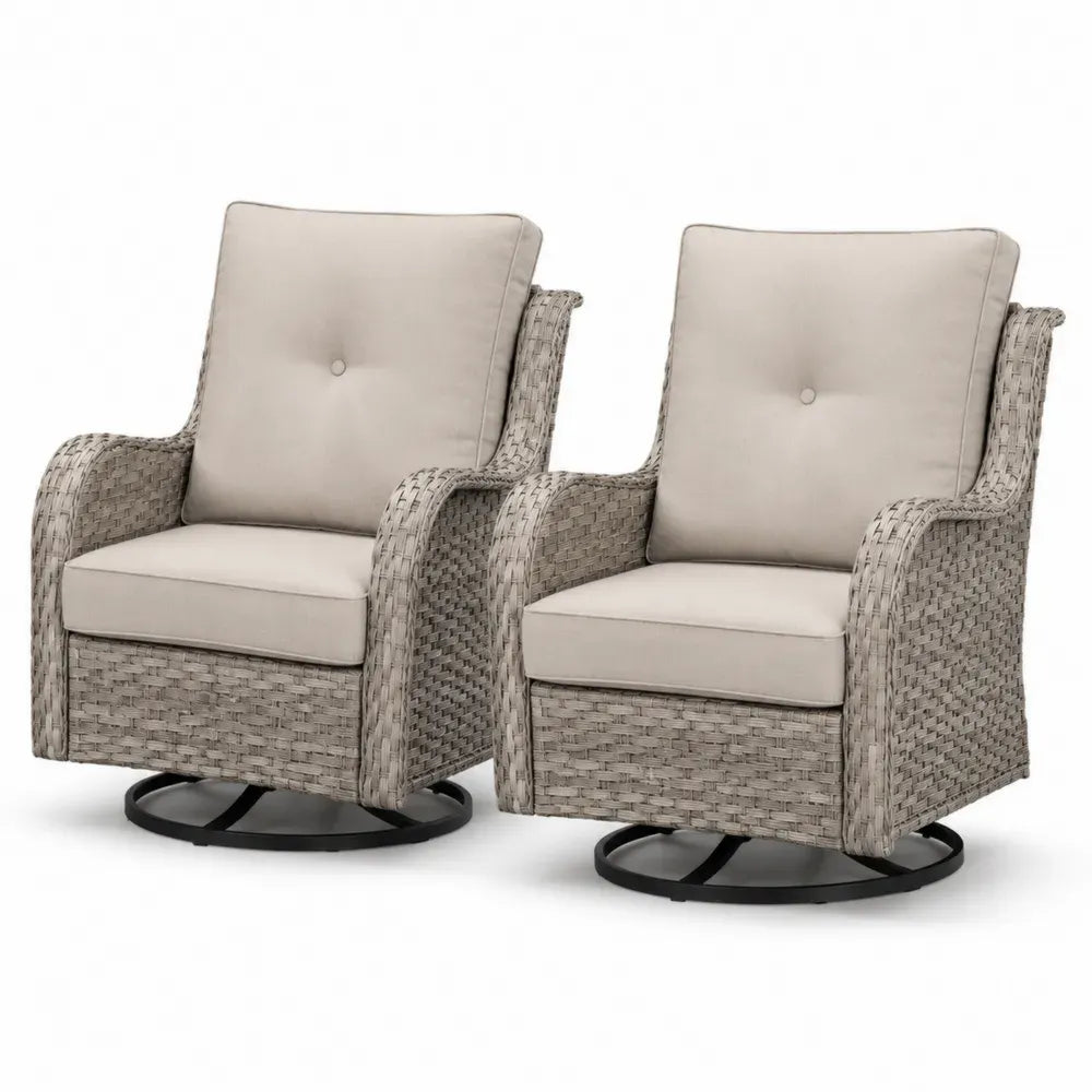 2-teilige Polyrattan-Gartenstühle Beige mit Kissen und Drehfunktion