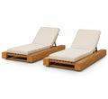 2er Set Teakholz Sonnenliegen mit Creme Kissen Verstellbar