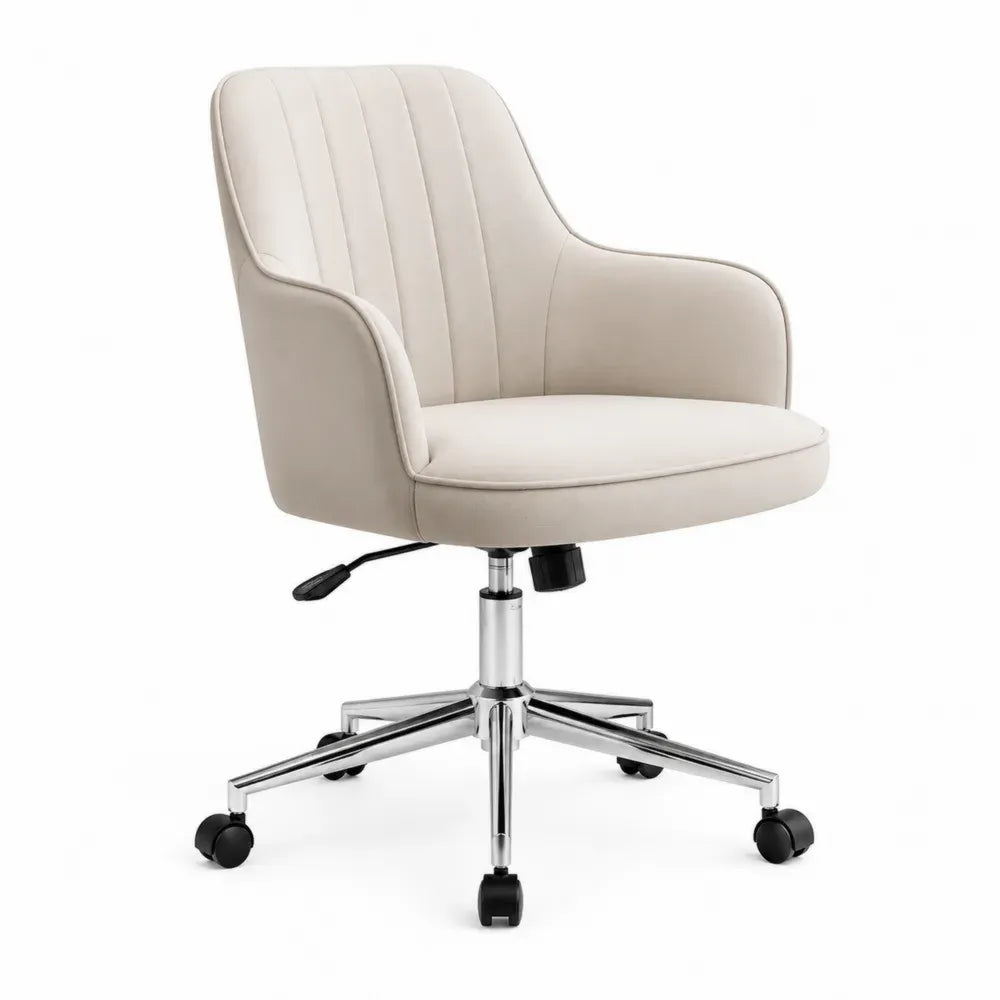Höhenverstellbarer Bürostuhl Polyester Beige mit Chromfuß