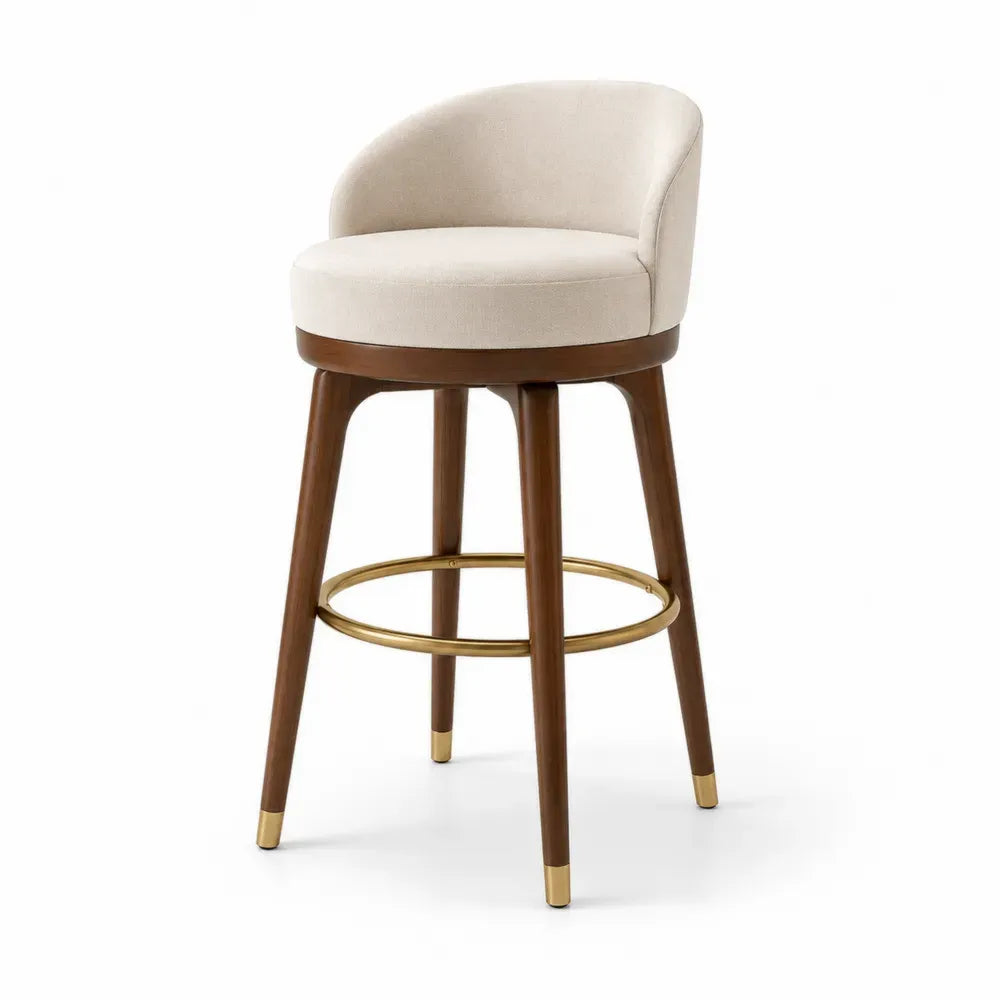 Barhocker aus Eichenholz und Stahl, Beige